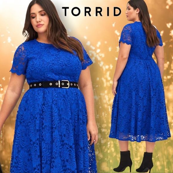 Torrid Electric Blue Fit & Flare Lace Midi Dress 1 1XL, 2 2XL NWT - Picture 2 of 14